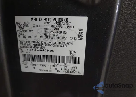 2010 Ford F-150 Stx from USA, damaged, VIN 1FTEX1EW0AFC84006